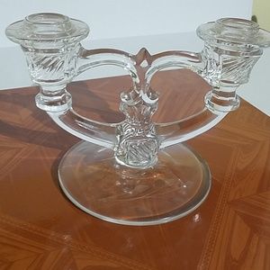 Etched glass candle holder